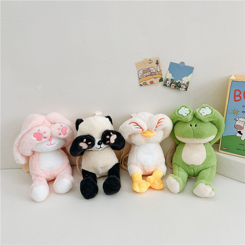 New fashion cartoon doll shoulder bag cat plush girl cute panda frog rabbit plush backpacks