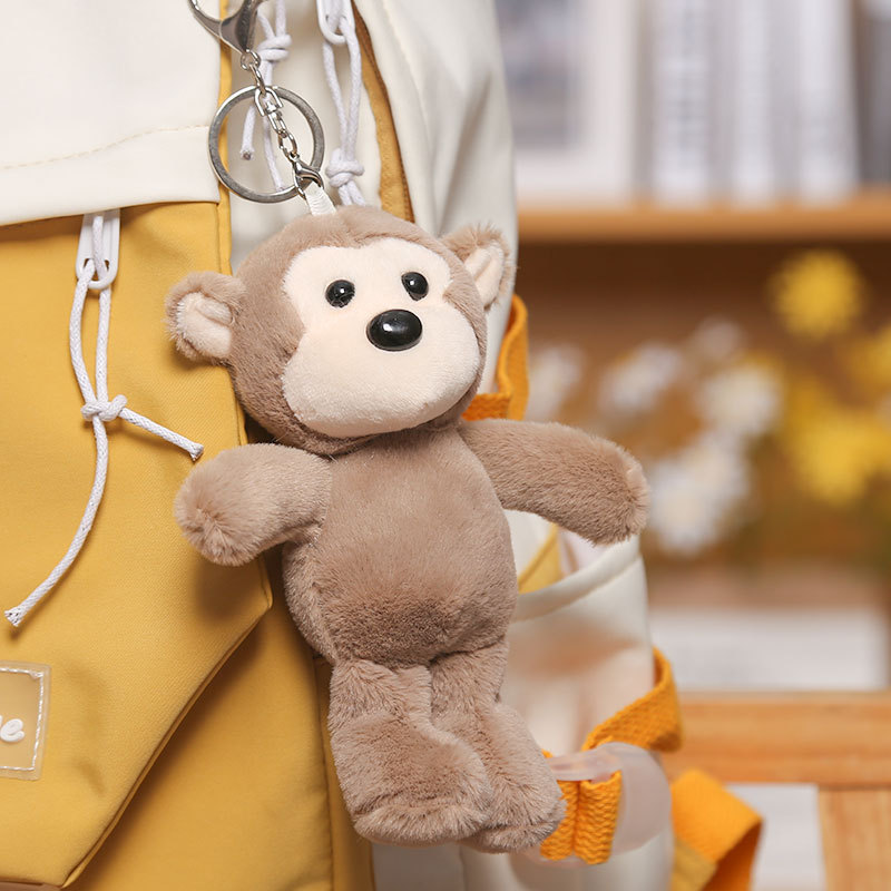 Cute little monkey plush toy backpack pendant keychain boutique doll gift customized metal keychain