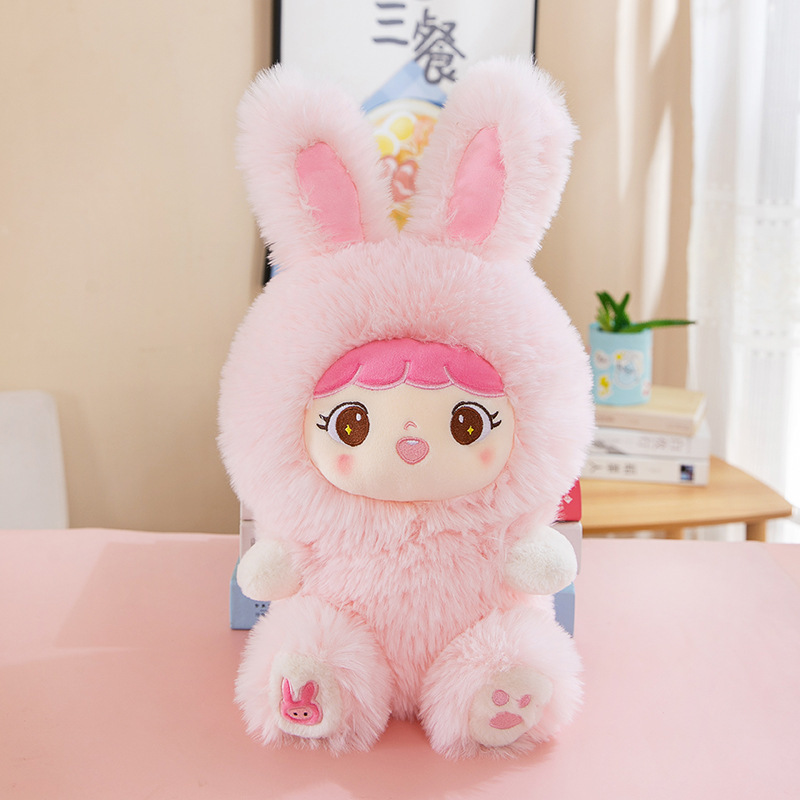 Creative cute long hair rabbit and bear stuffed plush toys soothing animal pillow wholesale