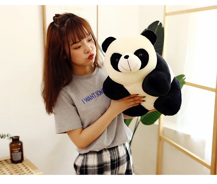 In stock vivid giant panda plush toy black and white panda sleeping panda doll for children