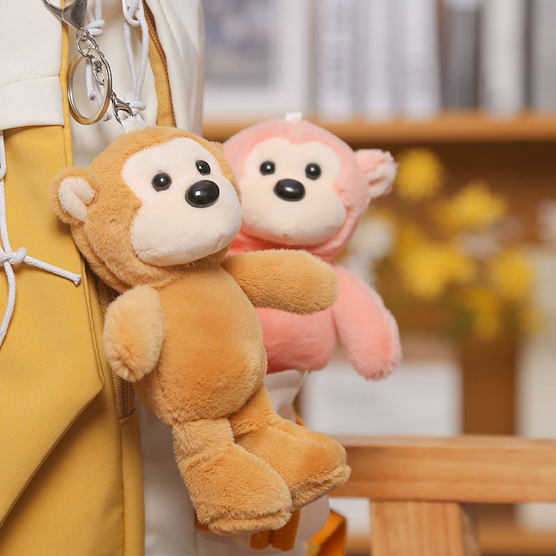 Cute little monkey plush toy backpack pendant keychain boutique doll gift customized metal keychain