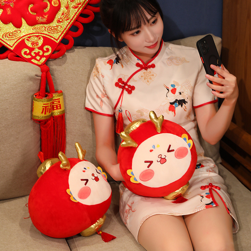 Year of the Dragon Mascot Lantern Shape Hand Warmer Pillow Red Chinese Style Plush Toys