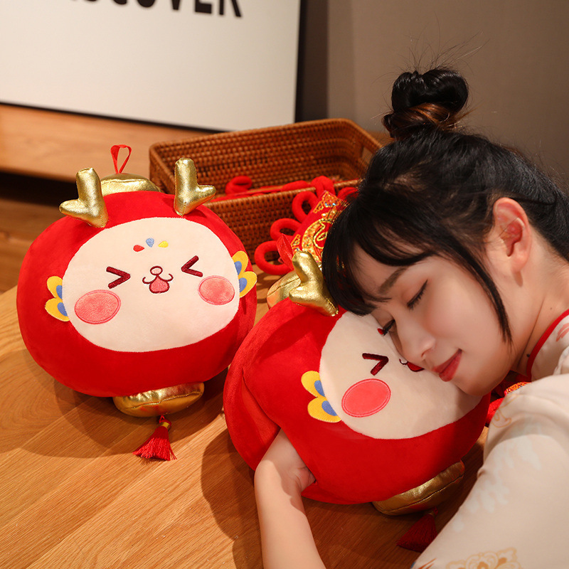 Year of the Dragon Mascot Lantern Shape Hand Warmer Pillow Red Chinese Style Plush Toys