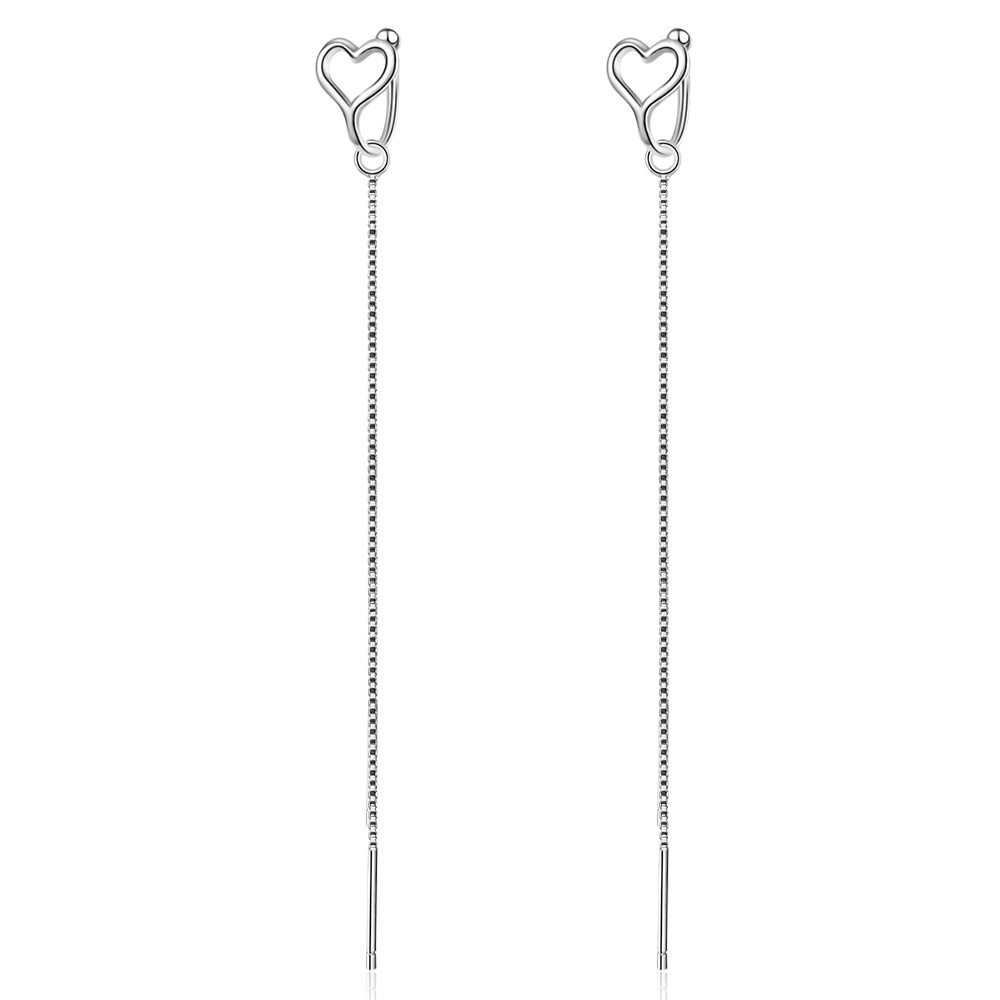 Fashion Vintage Heart Chain Tassel Clip Earrings for Women Fake Piercing Earbone Ear Cuff Jewelry Gifts