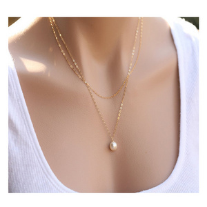 Custom Necklace Simple Double Layer Thin Gold Choker Chain Necklace Pearl Pendant Necklace For Women Wedding Party Jewellery