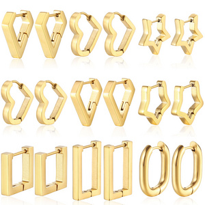 14/18/24K Gold Plated Post Ultra Thick Huggie Stainless Steel Earring Women's Mini Hoop Earrings of Gold Plated Small Hoops