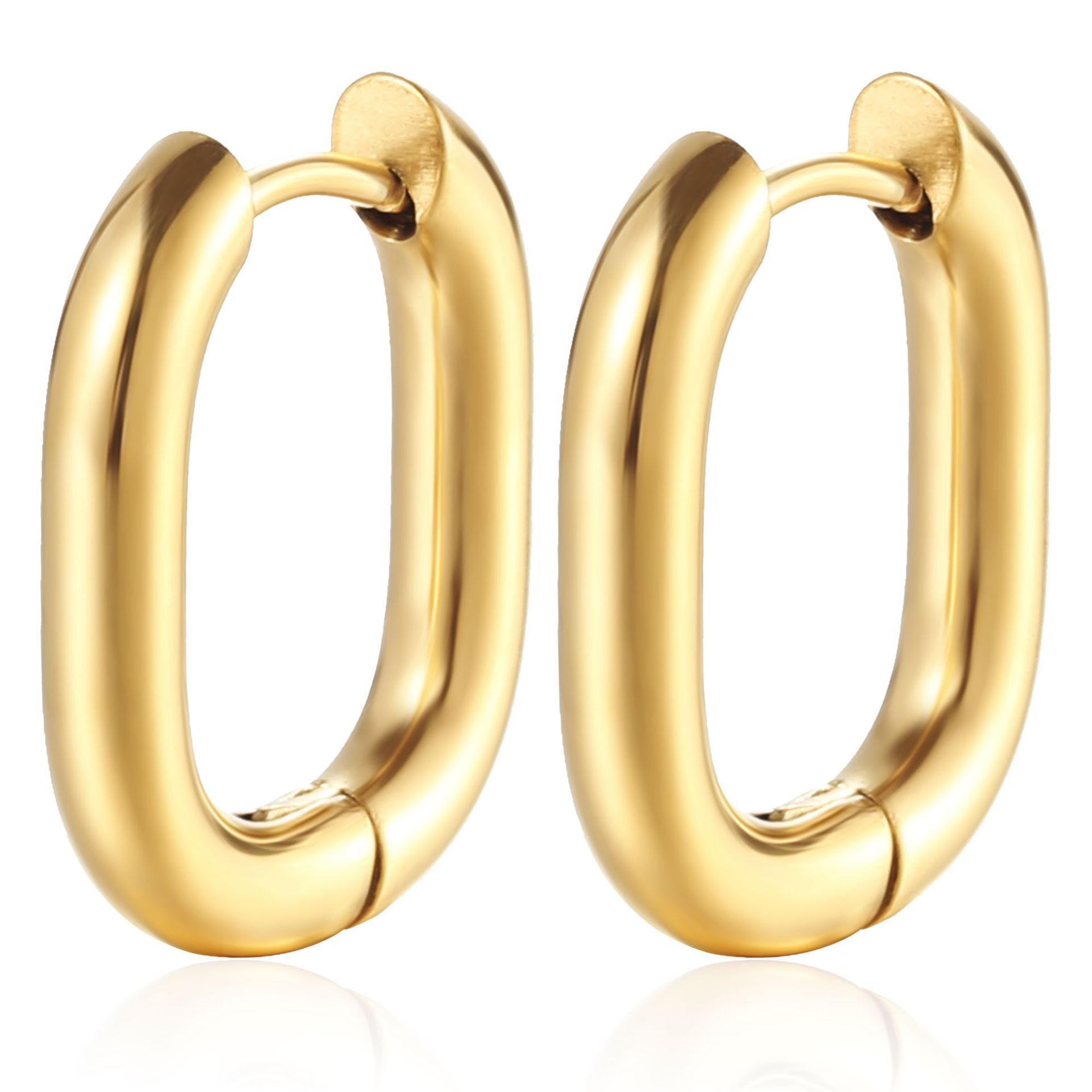 14/18/24K Gold Plated Post Ultra Thick Huggie Stainless Steel Earring Women's Mini Hoop Earrings of Gold Plated Small Hoops