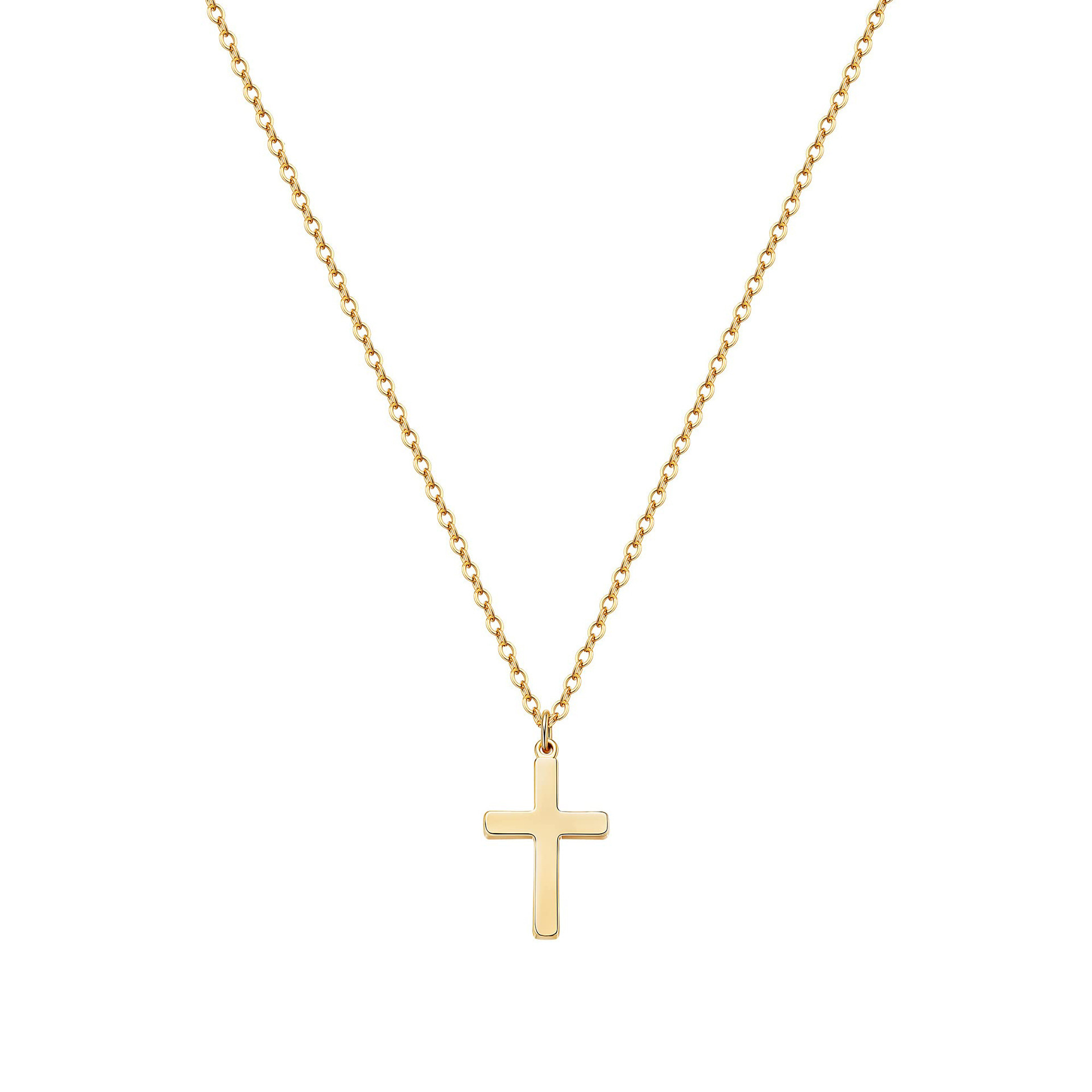 Exquisite men's and women's universal stainless steel 18K gold single-layer simple cross pendant necklace