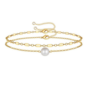 Bohemian Commuter Stainless Steel Chain Plated 18K Gold Bracelet Pearl Imitation Pearl Bracelet