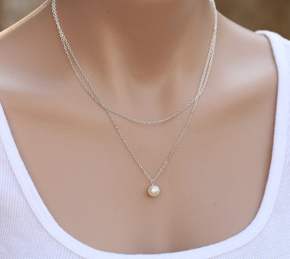 Custom Necklace Simple Double Layer Thin Gold Choker Chain Necklace Pearl Pendant Necklace For Women Wedding Party Jewellery