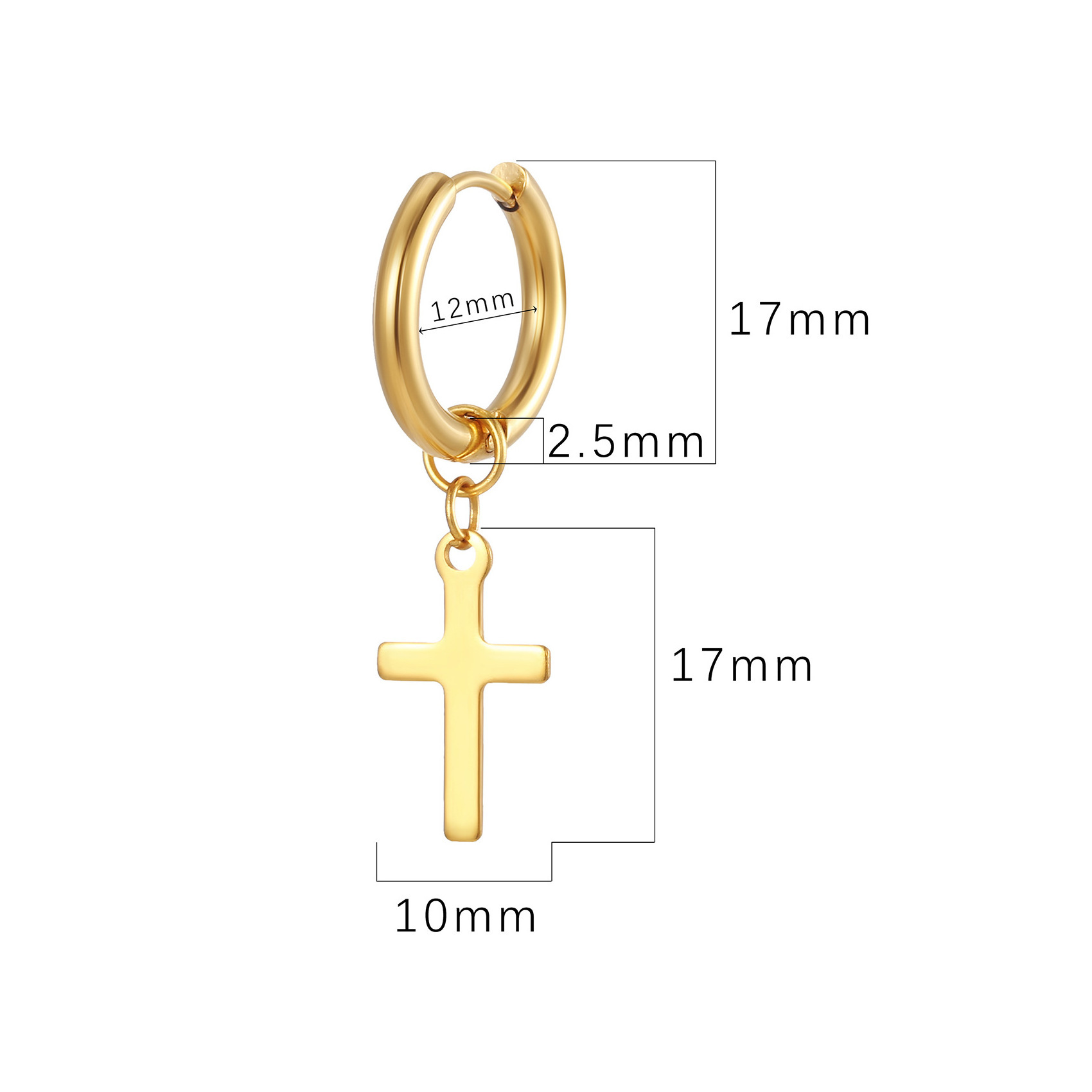 Showfay Earrings 18K Gold Plated Cross Dangle Earrings for Women Men Classic Stainless Steel Cross Pierced Hoops Earrings