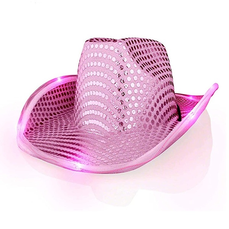 Led Flashing Cowboy Hat With Pink Sequins Flashing Sequin Led Mardi Gras Sequin Hat  ,Mardi Gras Hats Concert