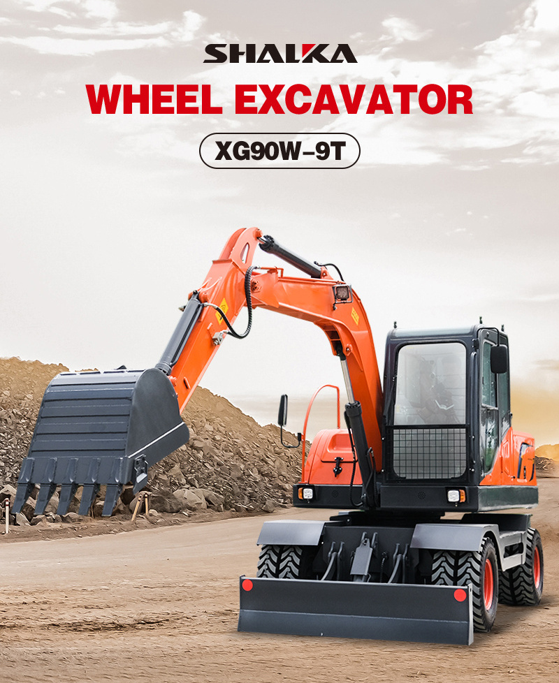 High quality mini excavator 7 ton 8 ton 9 ton small wheel excavator with 6 tires