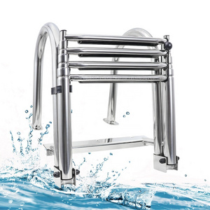 Telescopic 4 Step Ladder Stainless Steel Telescoping Extendable Ladder 900 Pound Capacity For Marine Yacht / Swimming Pool