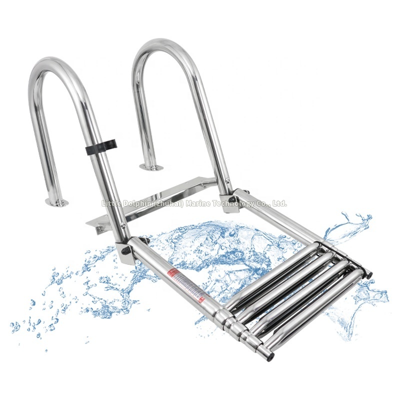 Telescopic 4 Step Ladder Stainless Steel Telescoping Extendable Ladder 900 Pound Capacity For Marine Yacht / Swimming Pool