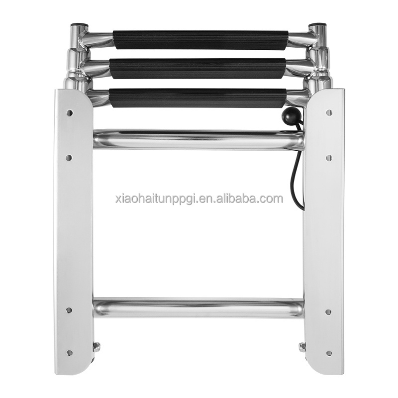 Little dolphin 4 Step Pontoon Boat Ladder Stainless Steel Ladder Folding Over Dock Swimming Boat Ladder