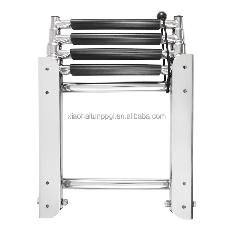 Little dolphin 4 Step Pontoon Boat Ladder Stainless Steel Ladder Folding Over Dock Swimming Boat Ladder