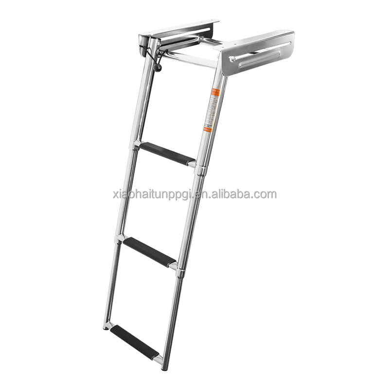 Little dolphin 4 Step Pontoon Boat Ladder Stainless Steel Ladder Folding Over Dock Swimming Boat Ladder