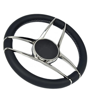 3-spoke pu foam cover full wrap boat ss316 sail-boat steering wheel for marine boats with nut for yacht