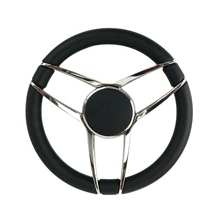 3-spoke pu foam cover full wrap boat ss316 sail-boat steering wheel for marine boats with nut for yacht