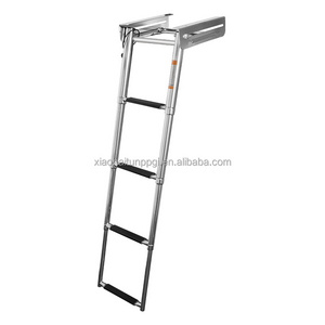 Little dolphin 4 Step Pontoon Boat Ladder Stainless Steel Ladder Folding Over Dock Swimming Boat Ladder