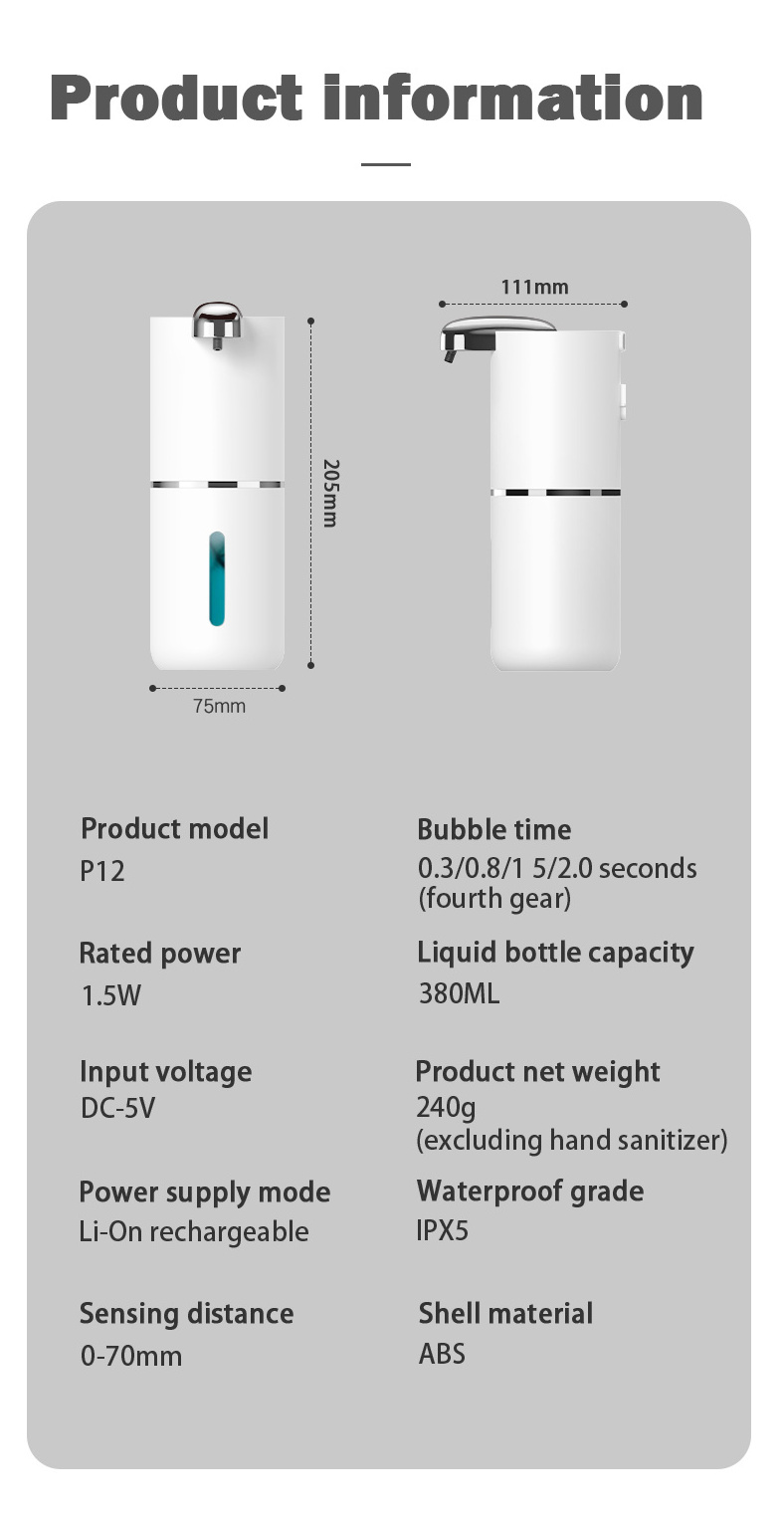 Hotel  electric soap dispenser foaming hand soap dispenser wall mount liquid soap dispenser with sensor