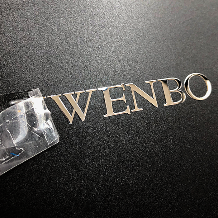 Low Moq thin self adhesive 3d metal silver letter sticker brand logo for box Packaging Label stickers