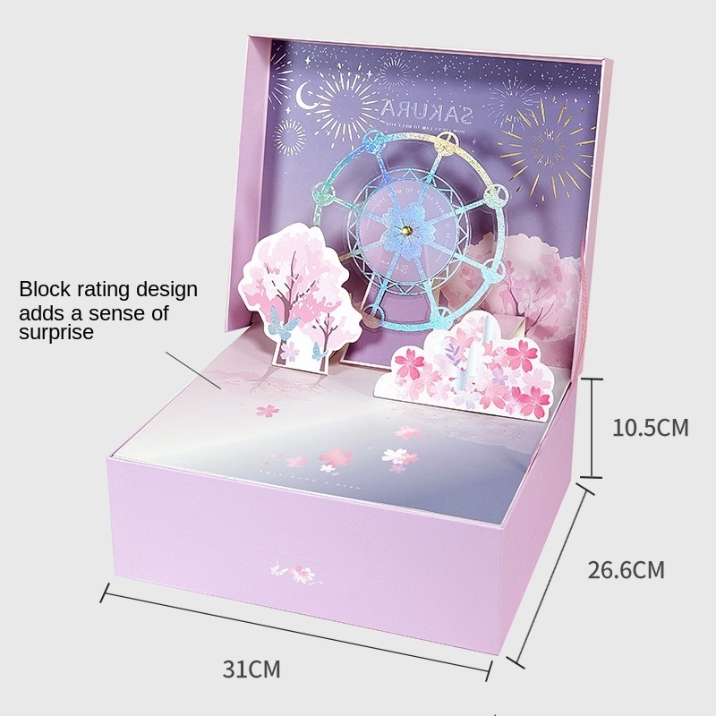 pink 3D pop up blossom butterfly paper gift box for perfume packaging box for Valentine Day birthday girlfriend gift