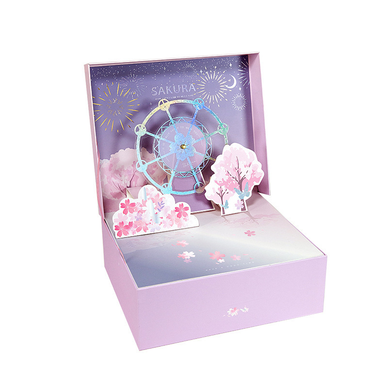 pink 3D pop up blossom butterfly paper gift box for perfume packaging box for Valentine Day birthday girlfriend gift