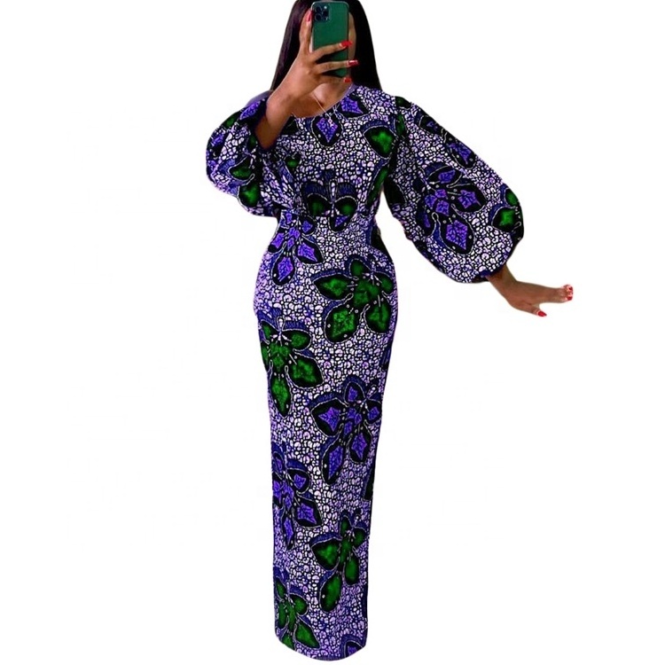 Wholesales women clothes fashion kitenge designs traditional elegant long sleeves  African Print Dresses for women