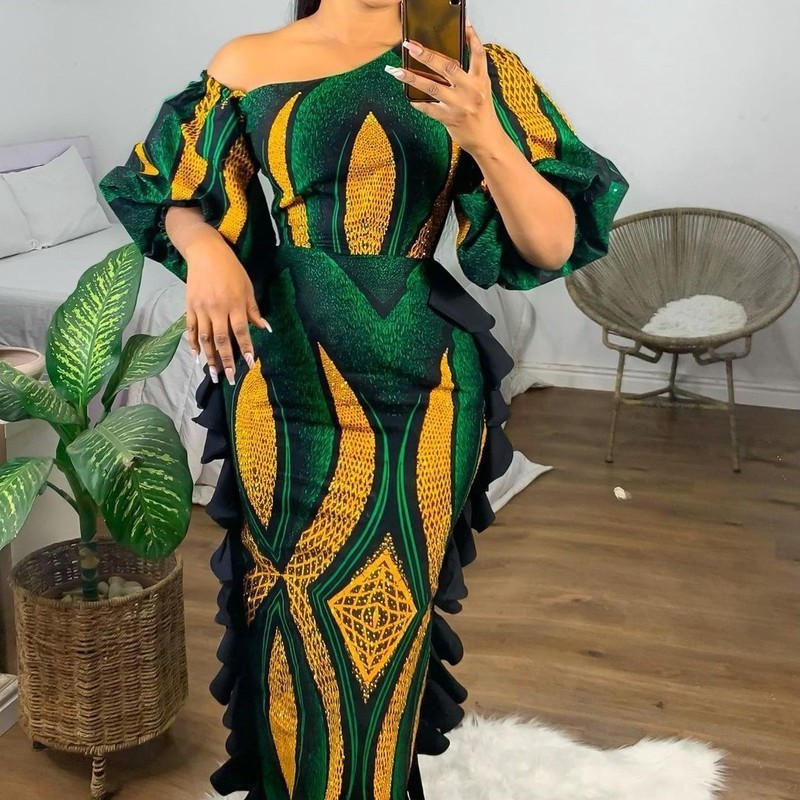 Wholesales women clothes fashion kitenge designs traditional elegant long sleeves  African Print Dresses for women