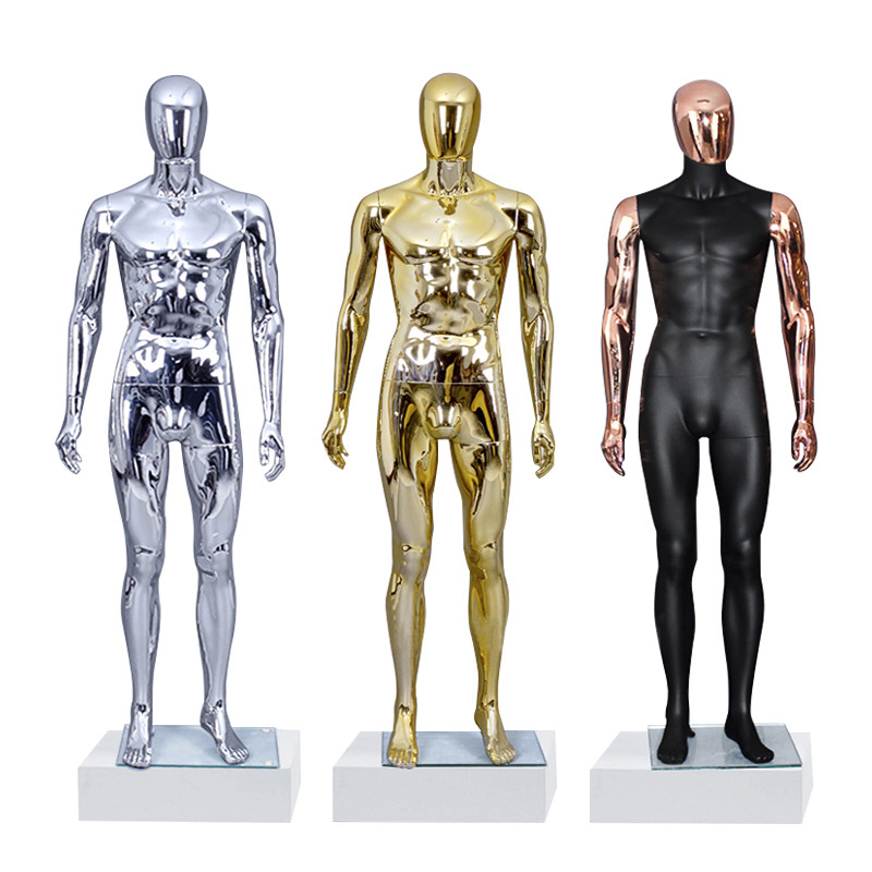 Wholesale Boutique Luxury Shinny Gold Silver Man Dummy Full Body Mannequins Display Fiberglass Male Mannequin