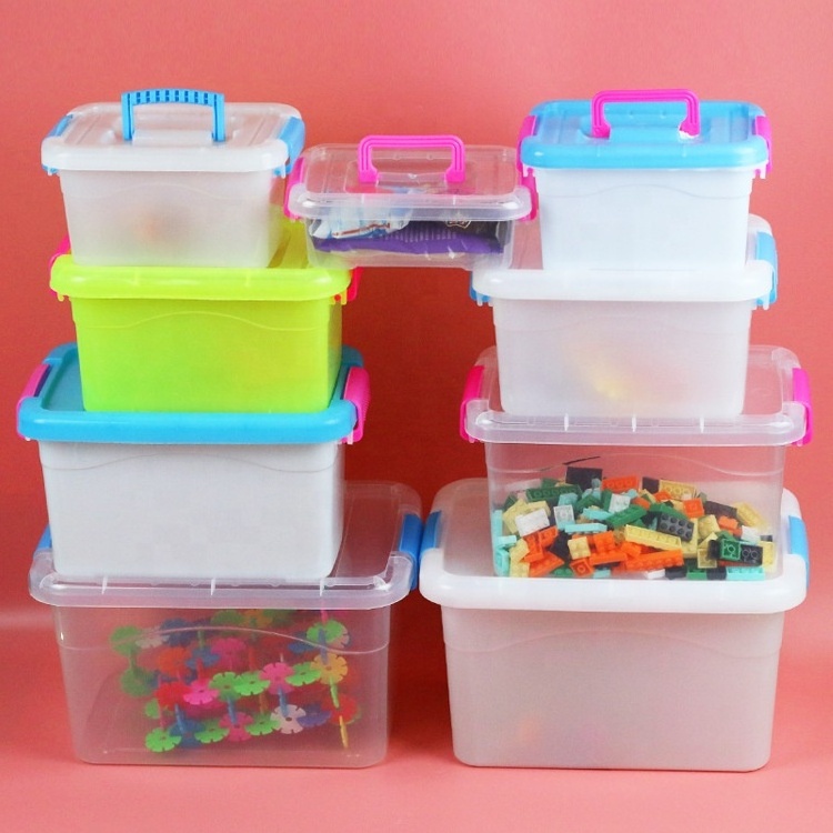 Plastic manufacturers storage bins clear eco-friendly material storage box organizer with lids and handle