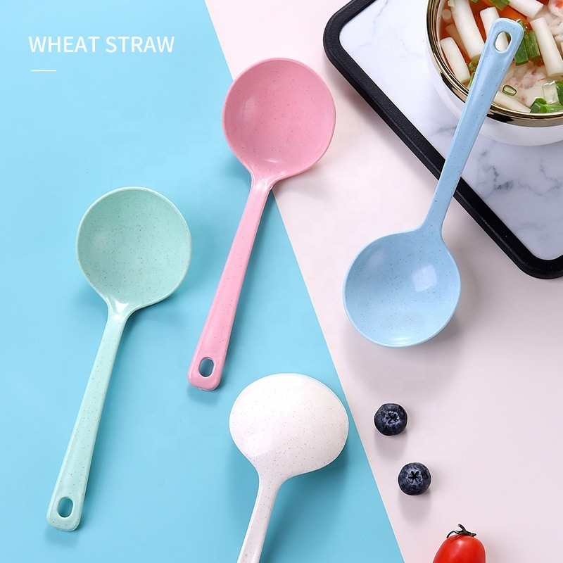 New Product Cooking Tools Wheat Straw Rice Ladle Tableware Long Handle Plastic Soup Spoon for Marketing Gift Items Promotion