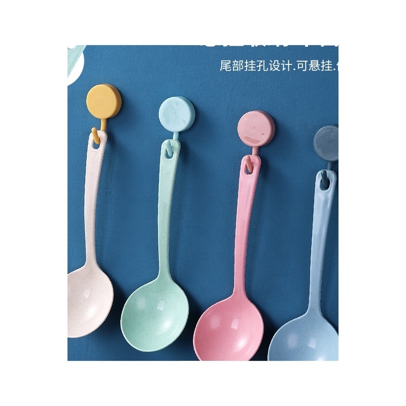 New Product Cooking Tools Wheat Straw Rice Ladle Tableware Long Handle Plastic Soup Spoon for Marketing Gift Items Promotion