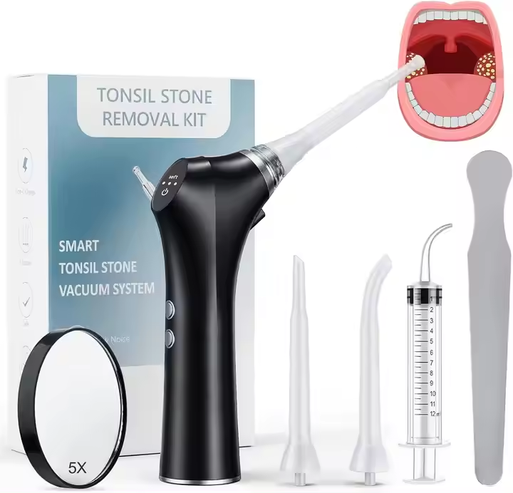 Tonsil Stone Vacuum Electric Tonsil Stone Remover Kit with LED Light 3 Suction Mode Magnifying Mirror for Tonsil Stone Removal