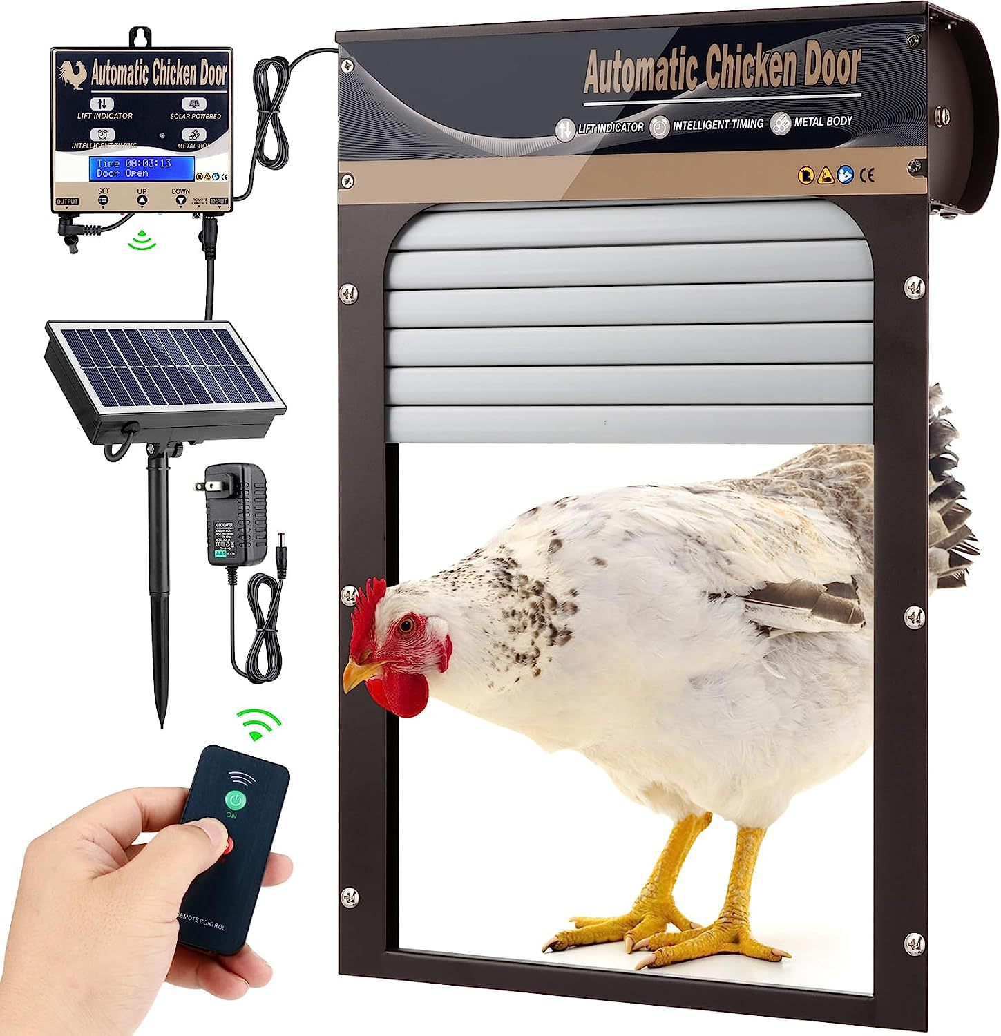 Automatic Chicken Coop Door Solar Powered Chicken Door with Timer and Light Sensor Poultry Aluminum Chicken Coop Doors