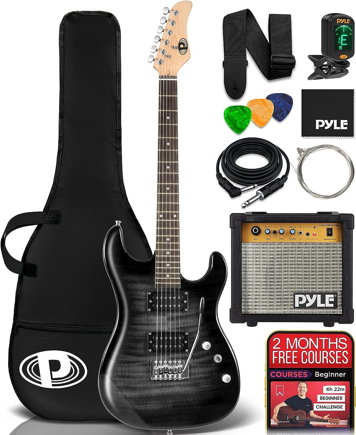 Full-Size Electric Guitar Kit with Amp Humbucker Pickups and Maple Back/Side Beginner Bundle with Acoustic Headstock