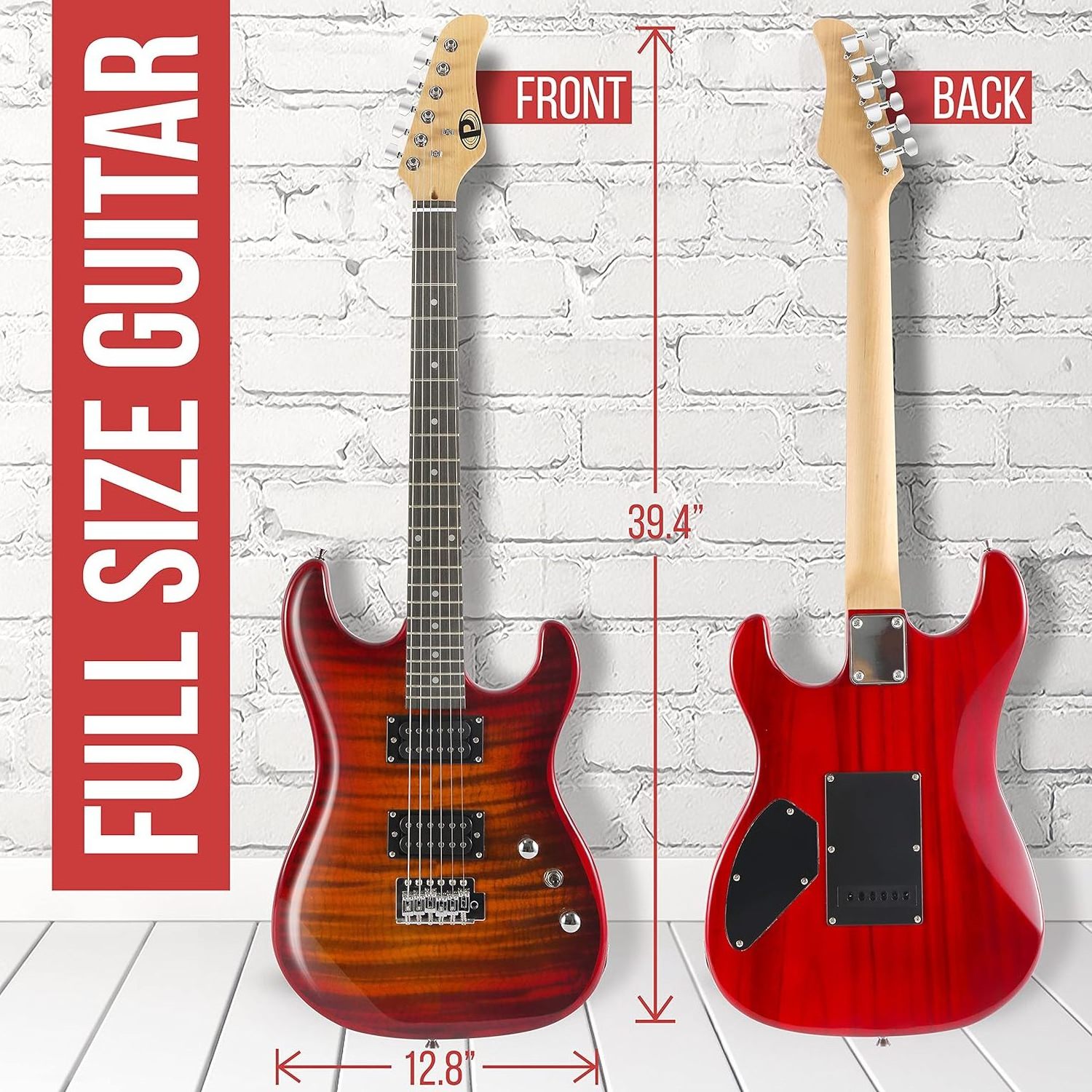 Full-Size Electric Guitar Kit with Amp Humbucker Pickups and Maple Back/Side Beginner Bundle with Acoustic Headstock