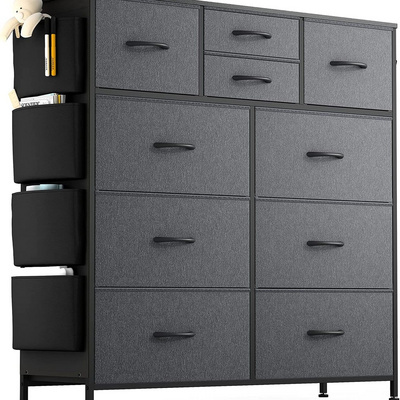 Tall Dark Grey Brown Fabric Storage Tower 9 Drawers Dresser Chest Bedroom Furniture