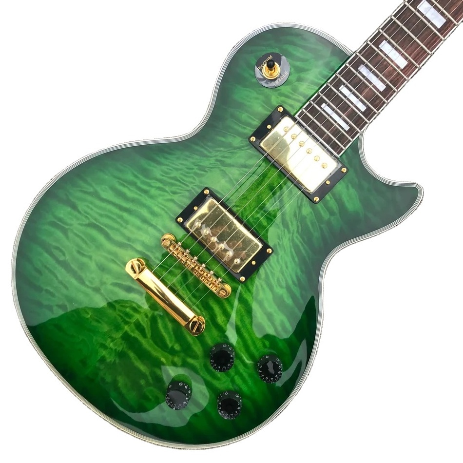 Custom LP Electric Guitar Gold Hardware Rosewood Fingerboard Quilted Maple Solid Mahogany Body Green Burst Color Acoustic