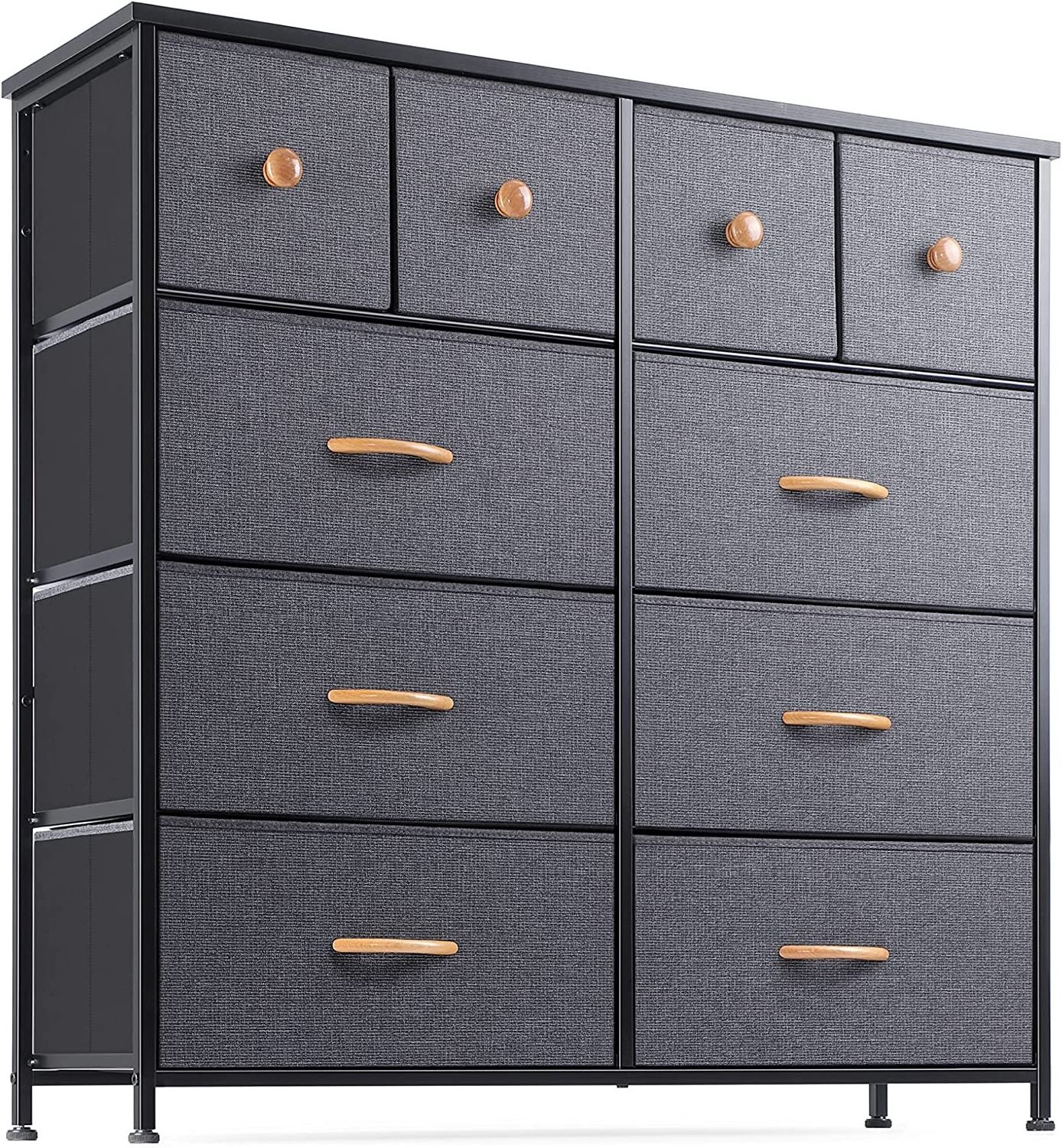 Tall Dark Grey Brown Fabric Storage Tower 9 Drawers Dresser Chest Bedroom Furniture