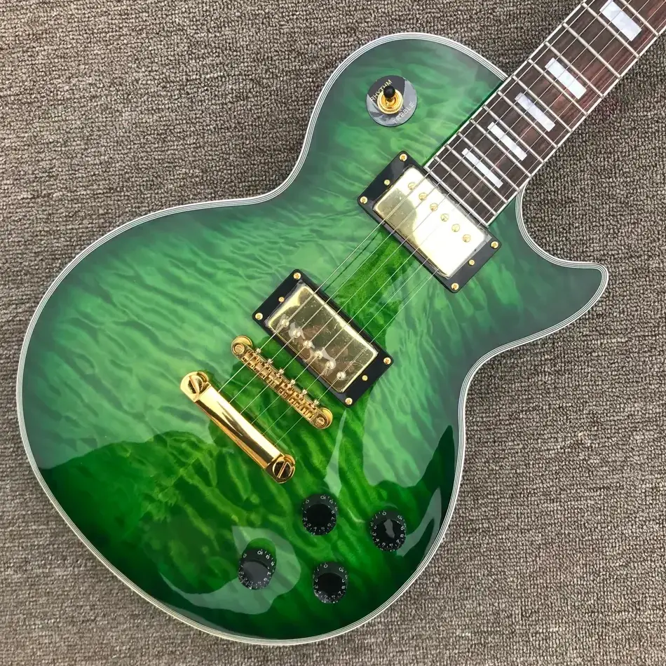 Custom LP Electric Guitar Gold Hardware Rosewood Fingerboard Quilted Maple Solid Mahogany Body Green Burst Color Acoustic