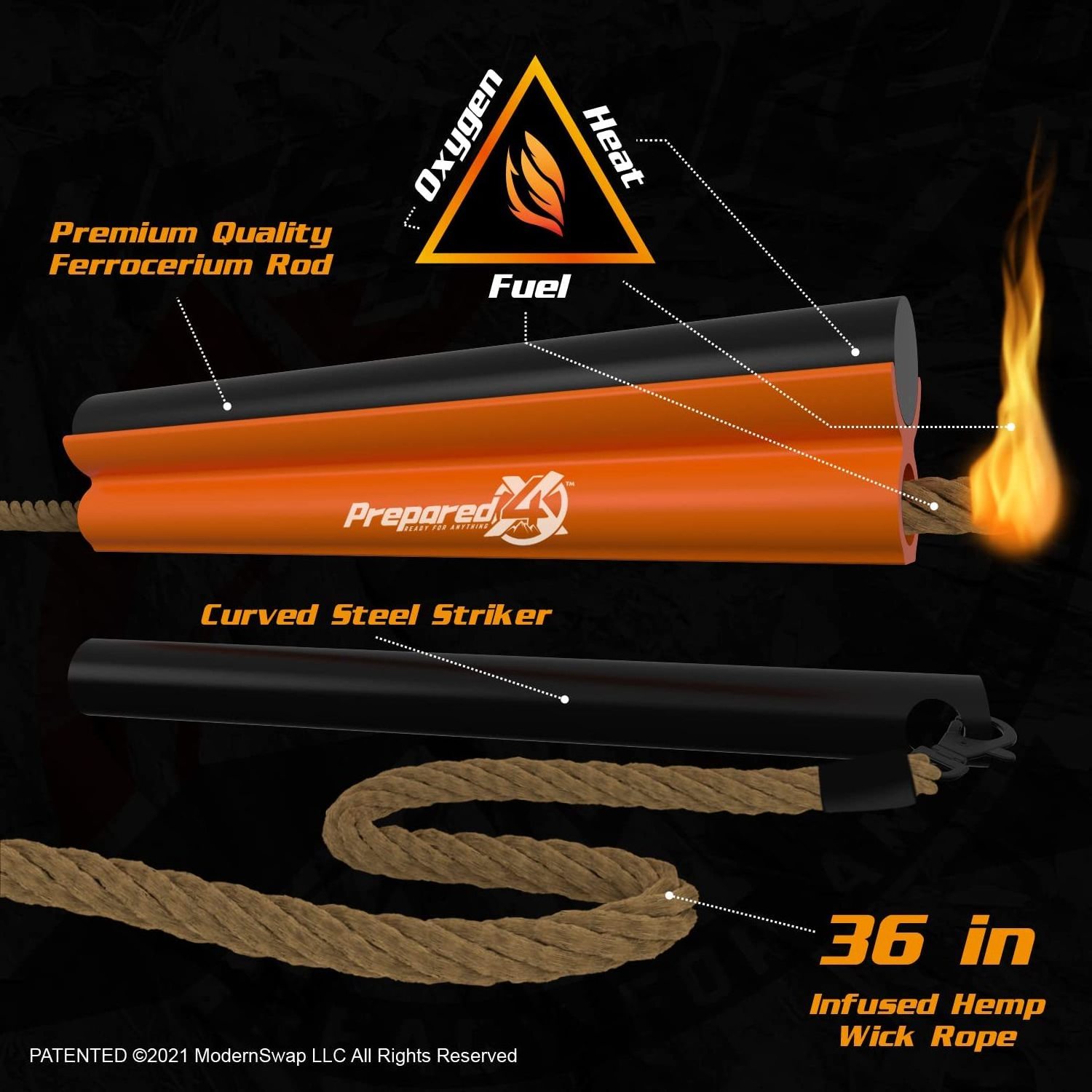 Waterproof Magnesium Ferro Rod Fire Starter Survival Tool W/jumbo Tinder Rope For Campfires Hiking Backpacking