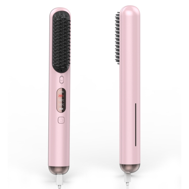 Portable Cordless Hair Straightener Brush USB Rechargeable Hot Comb 2 in 1 Negative Ion Wireless Hair Straight Comb