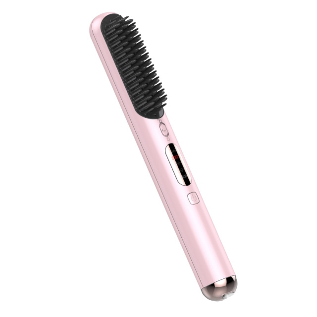 Portable Cordless Hair Straightener Brush USB Rechargeable Hot Comb 2 in 1 Negative Ion Wireless Hair Straight Comb