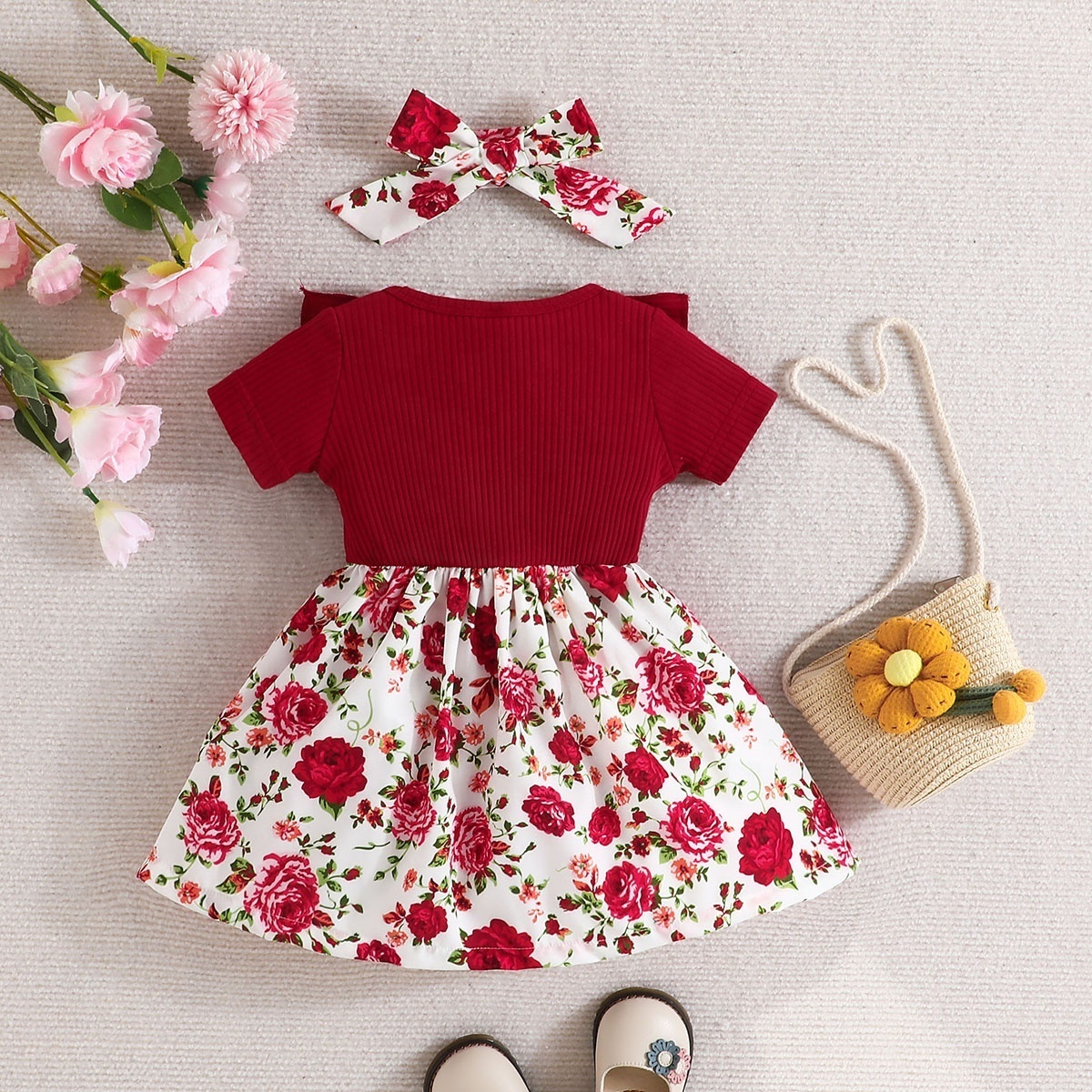 High quality factory Baby Girls Summer Dress Girls Floral Princess Dress Kids Newborn Short Sleeve Flower Cotton Dresses