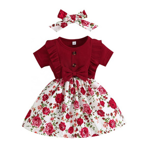 High quality factory Baby Girls Summer Dress Girls Floral Princess Dress Kids Newborn Short Sleeve Flower Cotton Dresses