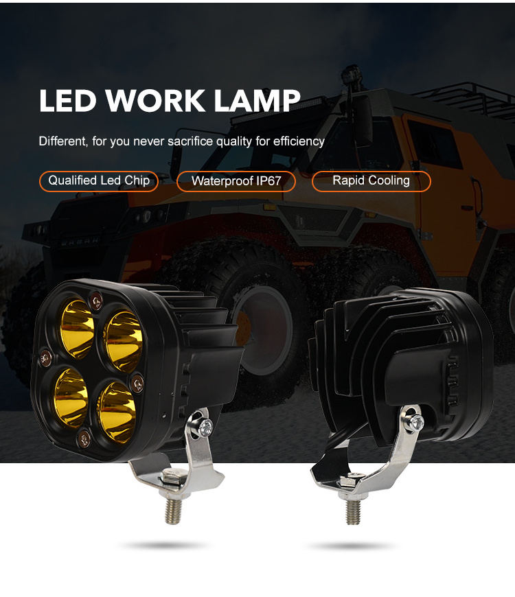 Square 40w Car Yellow White Spotlight 9-36V Offroad Fog Lamp Truck 4x4 Car Accessories Led Work Light