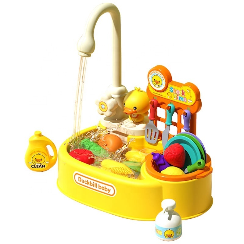 Kitchen Toys Set with Upgraded Working Faucet and Dishes Play set Kids Sink Electronic Dishwasher Toys